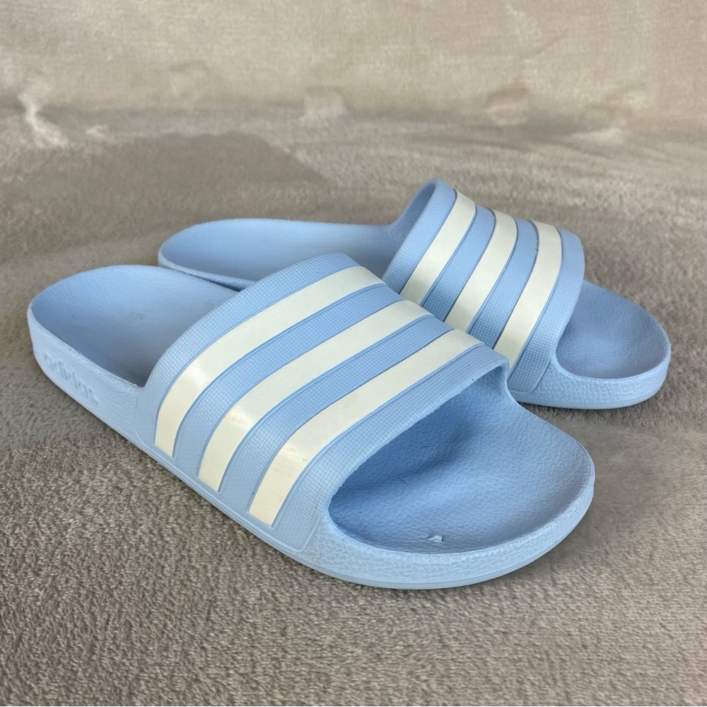 Adidas Adilette Womens Slide Sandals Size 5 Baby Blue White Foam Cushion Slip On